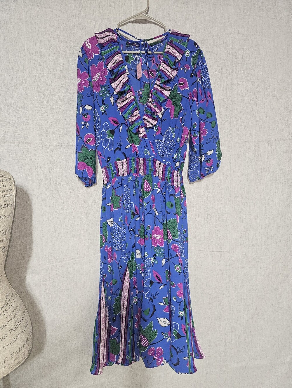 Vivid Blue Floral Ruffle Midi Dress